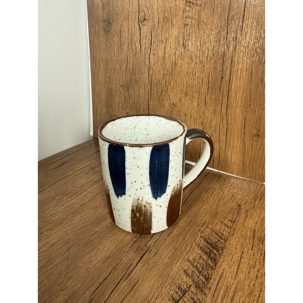 Vintage Stoneware Coffee Mug Hand Painted Blue/brown Otagiri Style